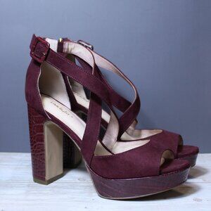 LimelighT Lyanna Platform Peep Toe Animal Print High Heel 7.5 Dressy Burgundy